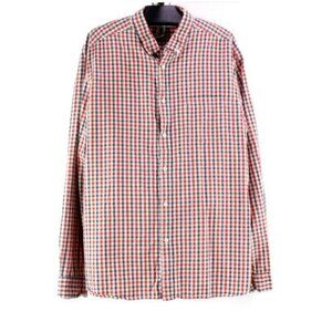 LOGG H&M Sz XL Navy Red Cream Plaid 100% Cotton Long Sleeve Button Front Shirt